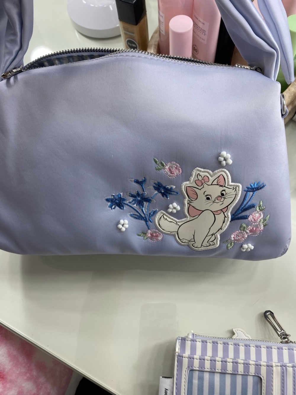Her Universe Lilac Shoulder Bag with Embroidered Cat and Floral Accents